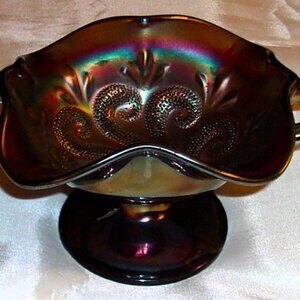 Beautiful Antique Purple Carnival Glass Double-Handles Bon Bon